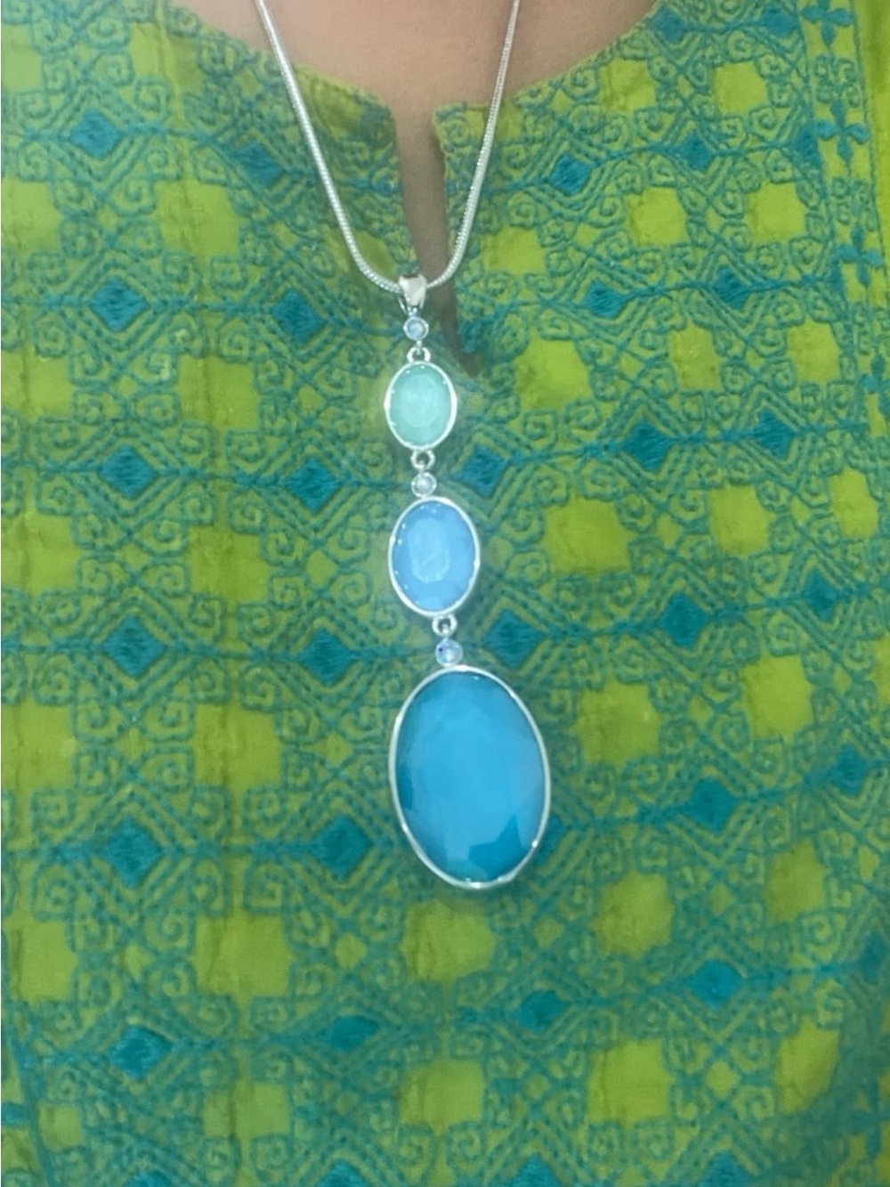 TOUCHSTONE CRYSTAL BY SWAROVSKI, SUMMER DROP PENDANT, BLUE, RHODIUM PLATING - Picture 13 of 13